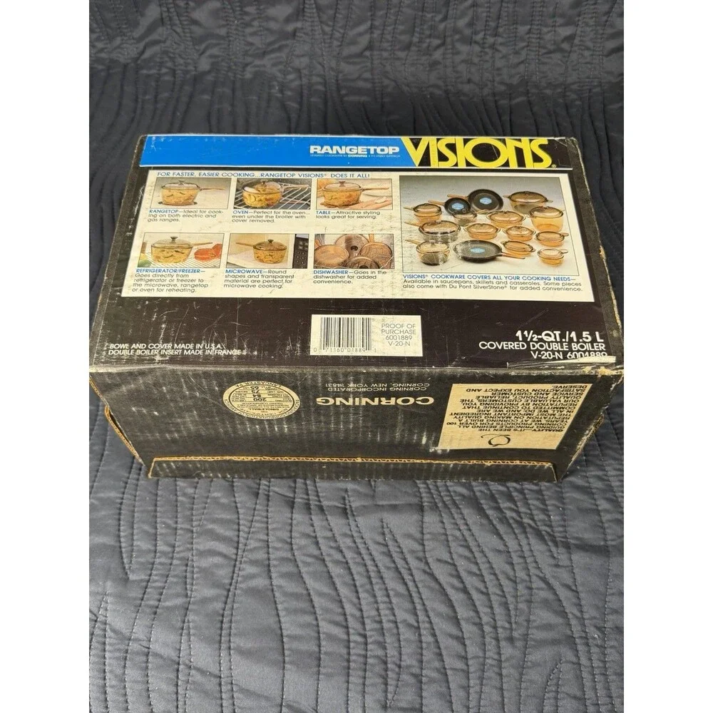Corning Visions Amber Glass 1.5 Qt Covered Double Boiler V-20-N NOS in Box